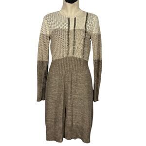 Moda INternational Chain Accent Sweater Dress Sheath Long Sleeve Tan - S